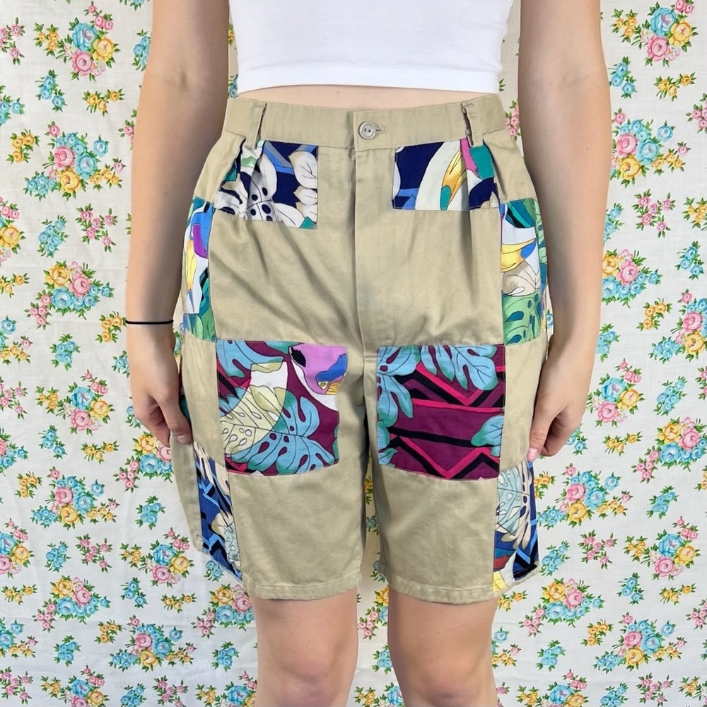 Patchit khaki shorts with toucan tropical patches